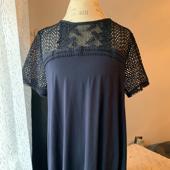 LOFT Dresses & Skirts - Lace Yoke Navy Swing Dress